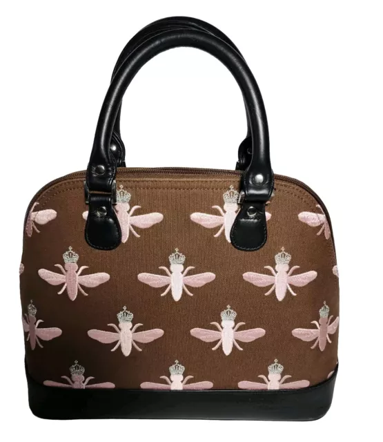 Brighton My Flat In London  Queen Bee Brown/Pink Embroidered Domed Handbag $335 2