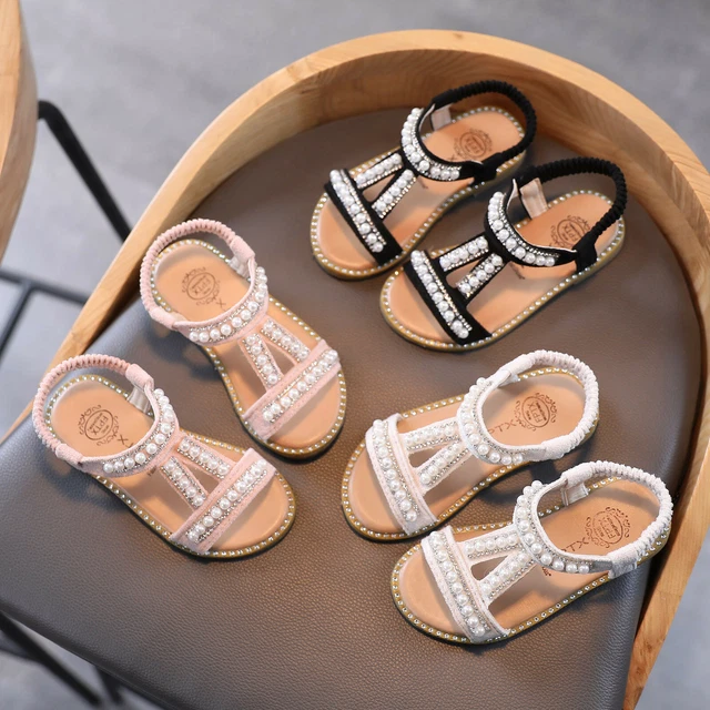 Toddler Infant Kids Baby Girls Pearl Crystal Single Princess Roman Shoes Sandals