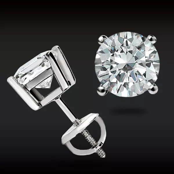 GRA Certified 2 Ct TW REAL Moissanite Solitaire Stud Earrings in 14K White Gold