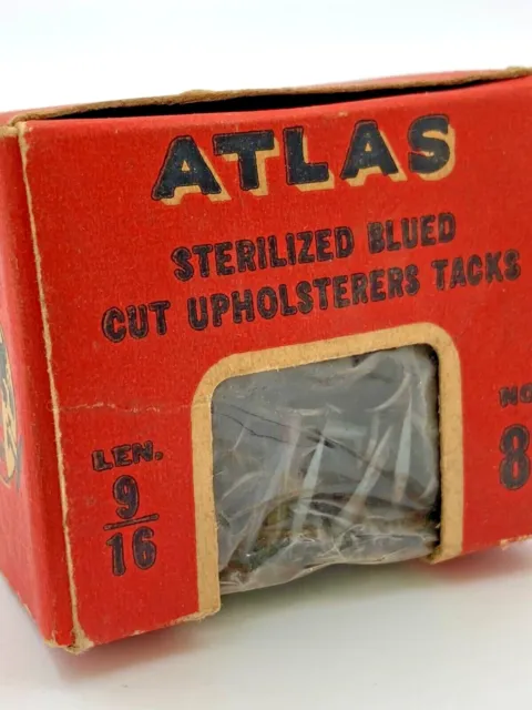 Vintage Atlas Sterilized Blued Cut Upholsters Tacks 9/16 8 lb Fairhaven Ma Nos