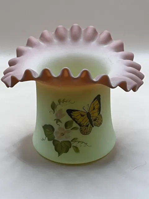Fenton Burmese Butterfly Hat Vase FAGCA 1982