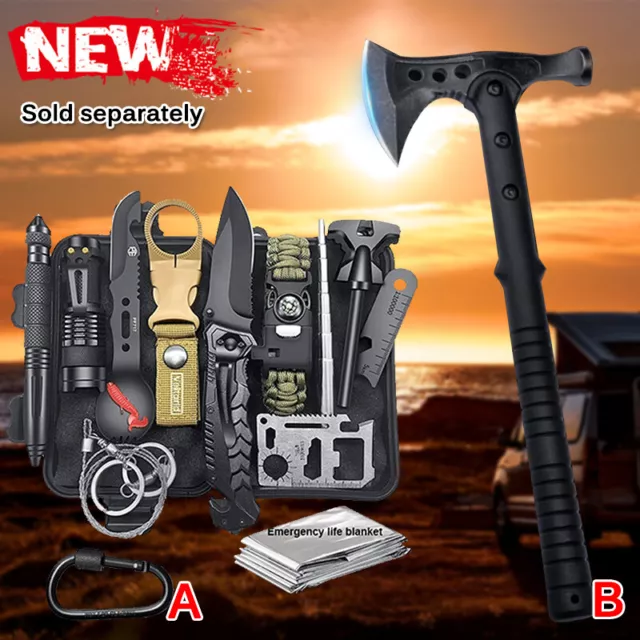 Tactical Survival Axe Set Throwing Camping Tomahawk Emergency Gear EDC Kit Tools