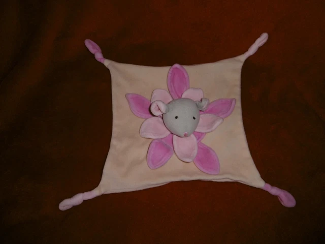 Doudou Plat ALOHA GEMO Souris Grise Pétale Rose