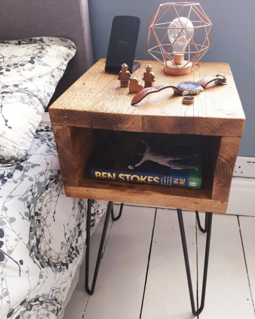 Pair of reclaimed scaffold bedside tables - Hairpin legs - Made in Cornwall