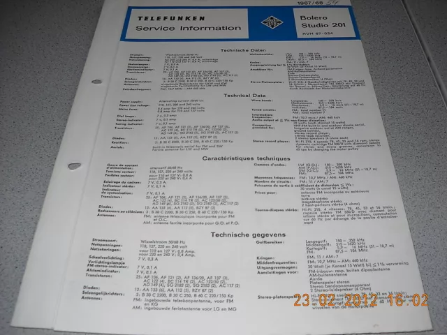 TELEFUNKEN Radio Bolero Studio 201 Service Manual