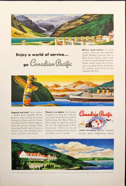 Canadian Pacific Railways Steamships Air Lines Hotels Vintage Print Ad 1949