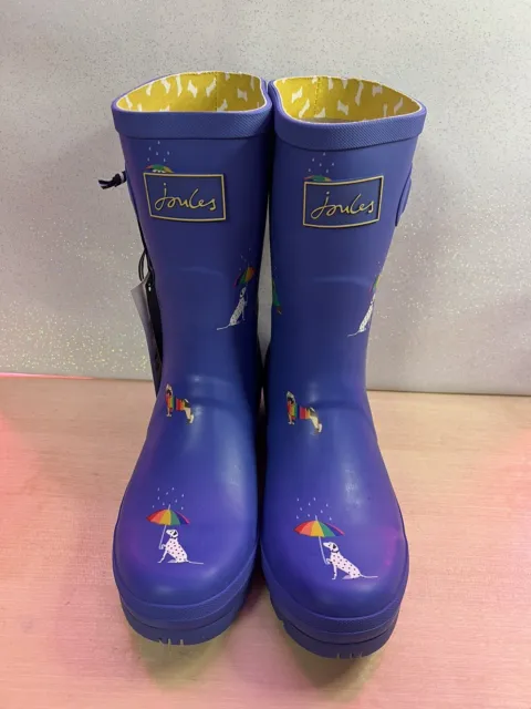 JOULES Women's Size 7 UK Adjustable Blue Molly Welly Boot With Amusing Dogs BNWT