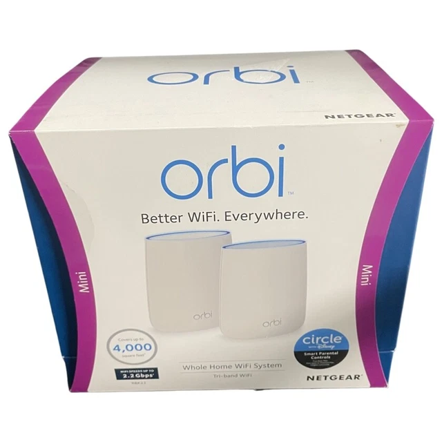 NETGEAR Orbi Mini RBK22-100NAS AC2200 Tri-Band Mesh Wi-Fi System, 2-pack
