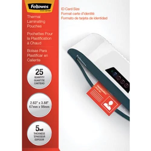 Fellowes Laminating Pouches, 5 mil, 2 5/8 x 3 7/8, ID Size, 25/Pack (FEL52007)