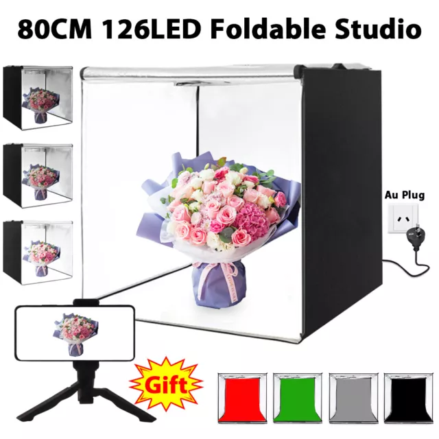 80CM Led Light Room Photo Studio Lighting Tent Kit Cube Soft Box &5PCS Backdrops