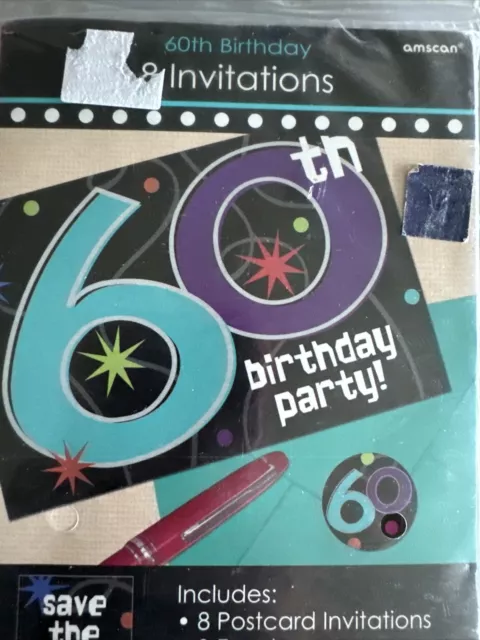 60th BIRTHDAY PARTY INVITATIONS 8 Includes envelopes seals save the date Sticker 2