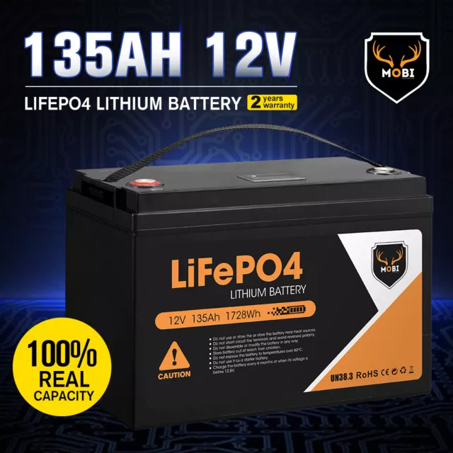 MOBI 135AH Lithium Iron Phosphate Battery 12V LiFePO4 Rechargeable 4WD RV Li-Ion