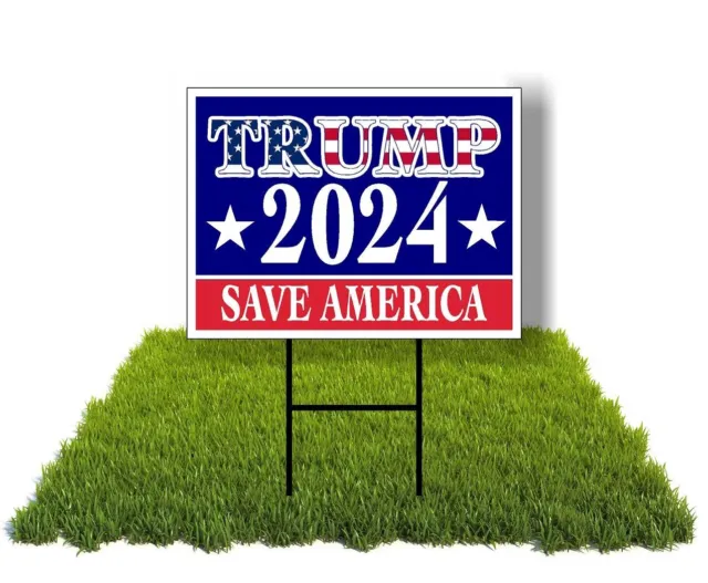 Eco TRUMP 2024 SAVE AMERICA 12x16 in Yard Road Sign w/Stand