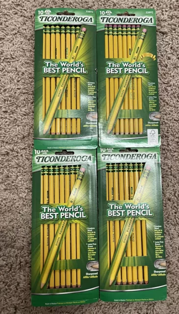 4 Pack = 40 Pcs ~ TICONDEROGA Pencils Pre-Sharpened Graphite #2 HB 33892