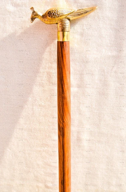Canne de marche Vintage nautique, bâton de marche en bois, poignée en Messing Argent