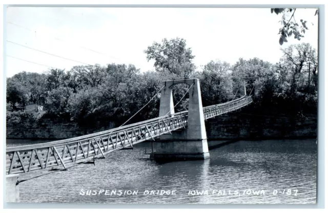 Iowa Falls Iowa IA RPPC Photo Postcard Suspension Bridge c1950's Vintage