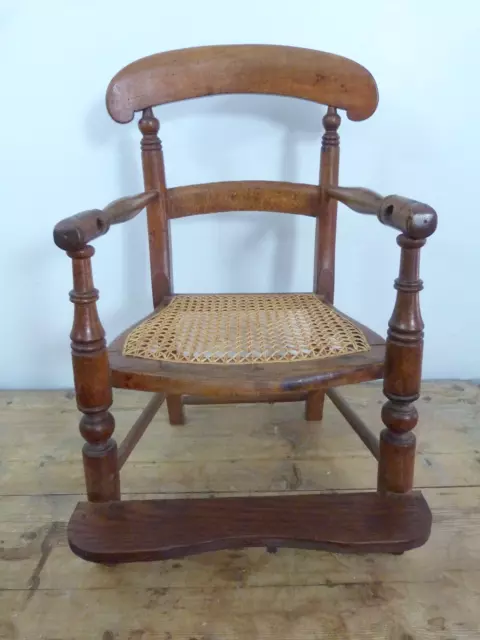 Antique Victorian large doll chair mahogany with caned seat 3