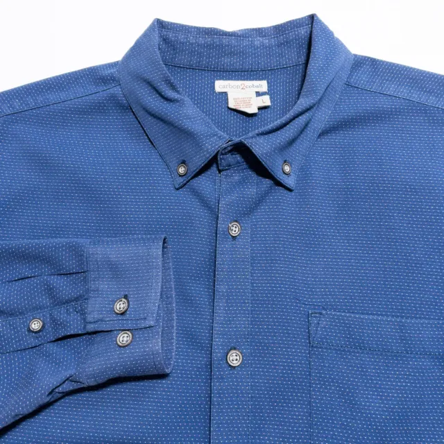 Carbon 2 Cobalt Polka Dot Shirt Men's Large Blue Button-Down Long Sleeve Casual