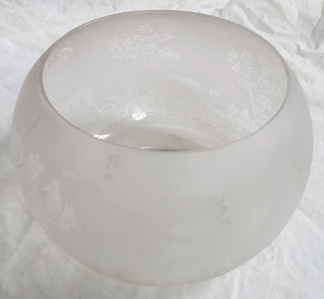 Etched Glass Lamp Shade Globe Deer Gas Light Fixture Vtg Old Antique