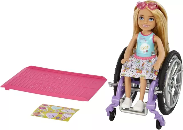 Barbie Chelsea Doll & Wheelchair, with (Blonde), in Skirt &...