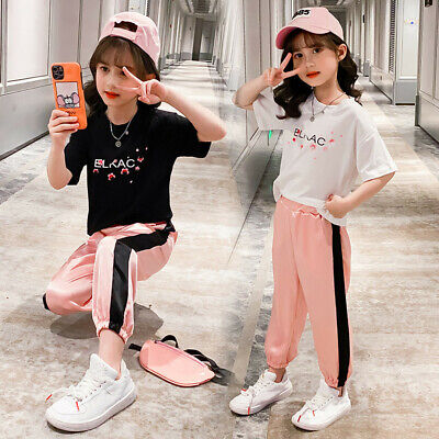 Children Kids Baby Girls Floral Letter Tops T-Shirt+Pants Sportswear Outfits UK