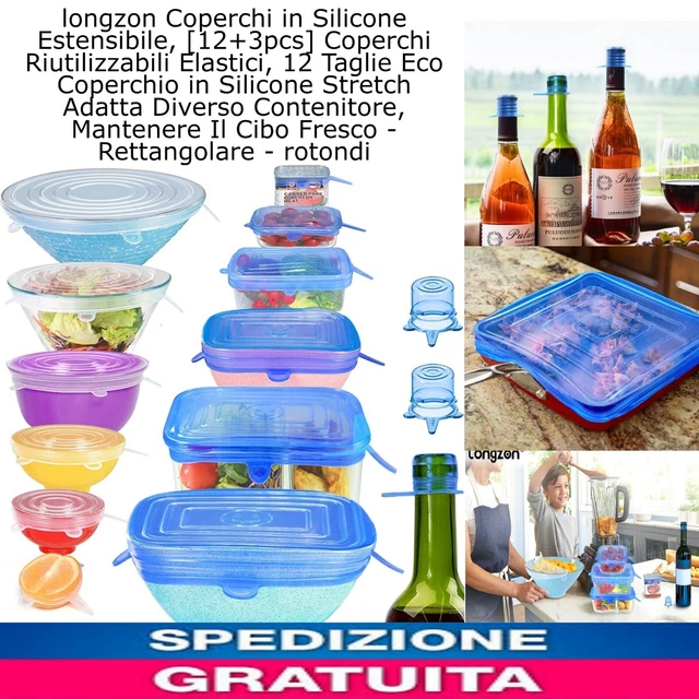 Coperchi In Silicone Longzon - 12+3 Pezzi Estensibili, Per Contenitori E Bottiglie - Foto 9