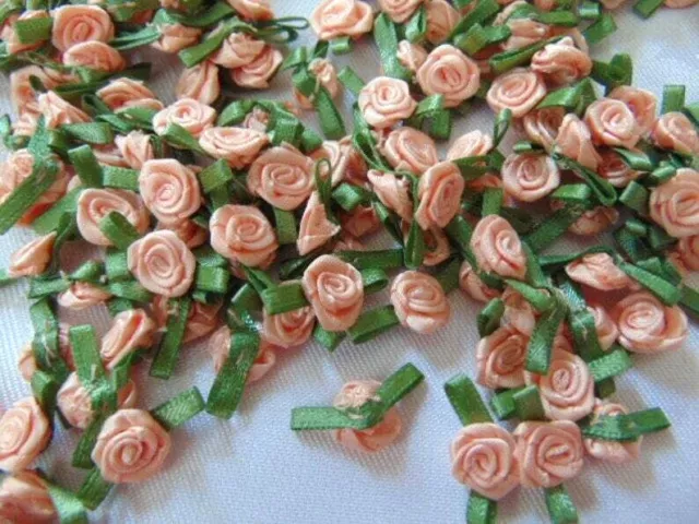 100 kleine Pfirsich Satin Band Rosen