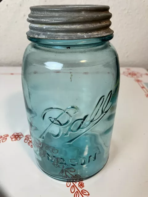 Rare Antique Ball Mason 5 S - Wavy & Bubbly Old Blue Jar