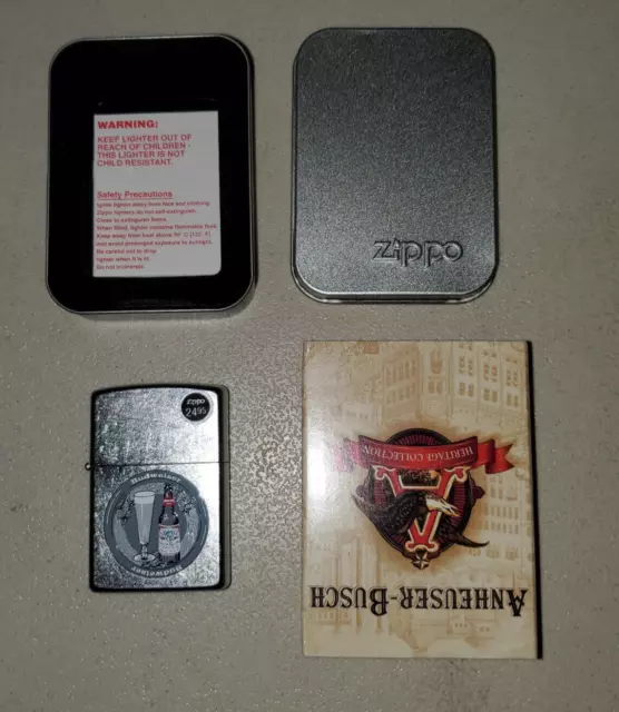 Zippo Lighter Budweiser Beer & Glass on Chrome 2001 Mint in Box
