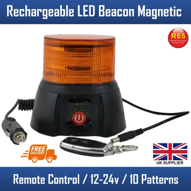 Led Wireless Battery Magnetic Amber Warning Beacon Light 12v 24v E9 7 MODES R65