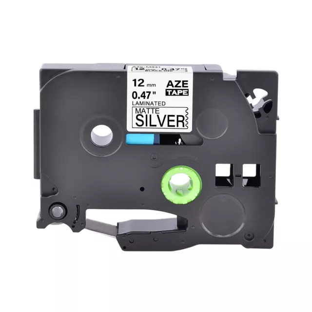 1PK Compatible with Brother TZ-M931 Label Tape 12mm Black on Matt Silver 0.47"