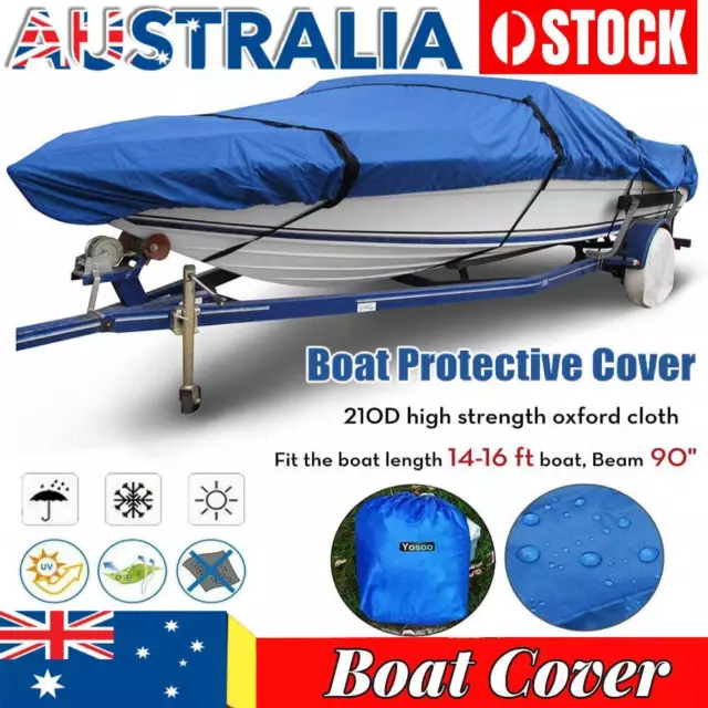 14-16ft Boat Cover Trailerable Jumbo Marine Grade 210D UV Waterproof Heavy Duty