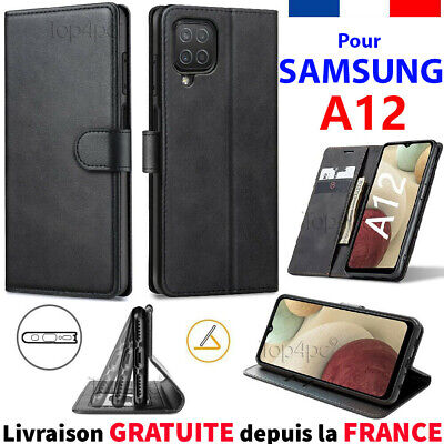 Coque Pour Samsung Galaxy A12 Simili Cuir Premium Etui Housse Rabat Flip Cover