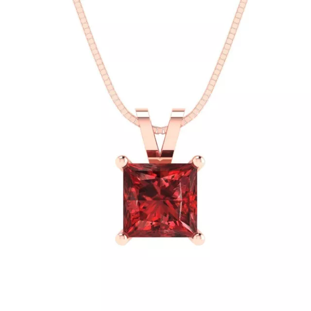 1,0 Karat Prinzessin Schnitt Natur Roter Granat Anhänger Halskette 16 Zoll Kette 14k Roségold