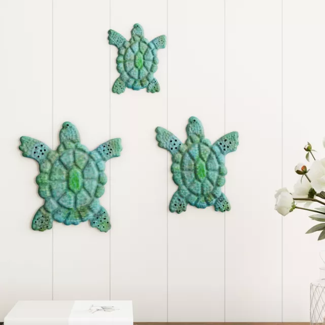 Sea Turtle Wall Art- Nautical 3D Metal Hanging Decor-Vintage Coastal Seaside