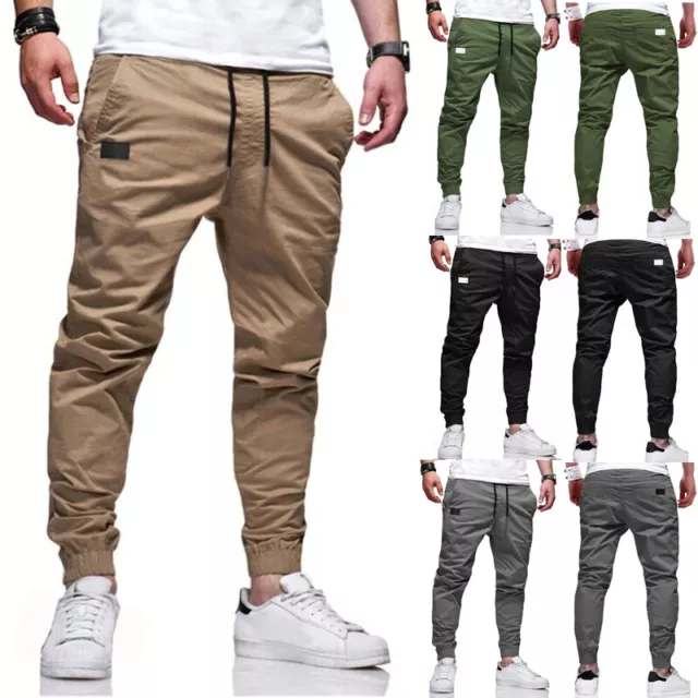 Uomo Casual Pantaloni da Jogging Tuta Cargo Combattimento Tasca Workout Chino -