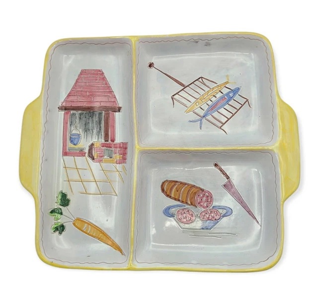 Vtg MCM Divided Dish Serving Tray Italian 1950s-1960s Hand Painted Made In Italy