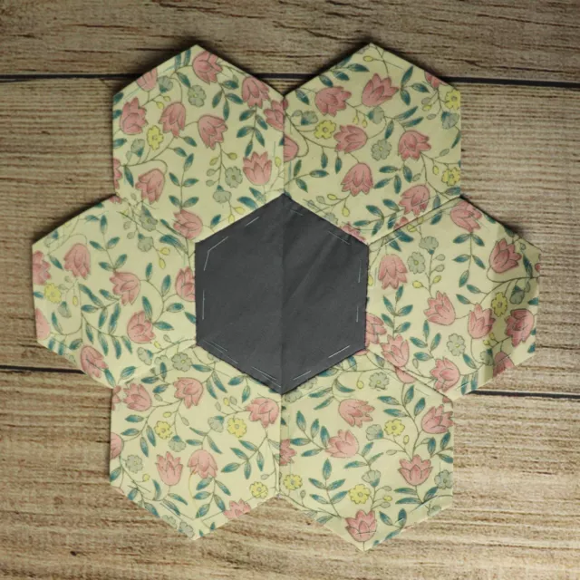 Hexagon Quilting 9" Block ~ Cream 16 ~ Vintage Fabrics ~ Hand Pieced