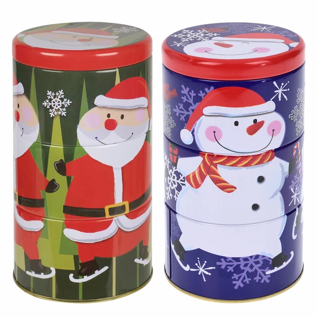 3pcs Christmas Cookie And Cake Xmas Biscuit Storage Nesting Tin Set Square/Round