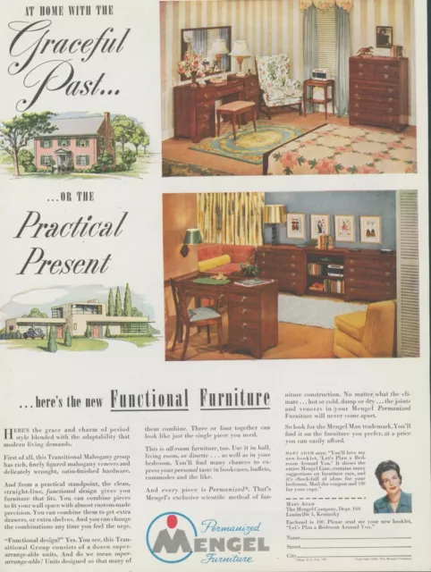 1948 Mengel Permanized Furniture Functional Charm Practical Vintage Print Ad AH1