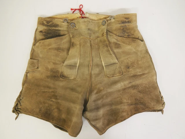 Pantaloni corti vintage anni '80 da lavoro in pelle cervo o alce grigio molto appuntito taglia 50