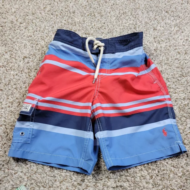 Polo Ralph Lauren Swim Trunks Youth Boys Size 6 Blue Red Striped Board Shorts