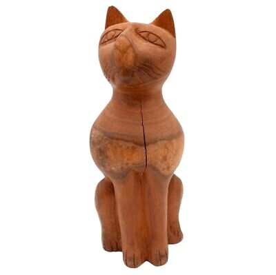 Vintage Cat Carving OOAK Wood Sculpture Handmade Folk Art Figure 11 Inch