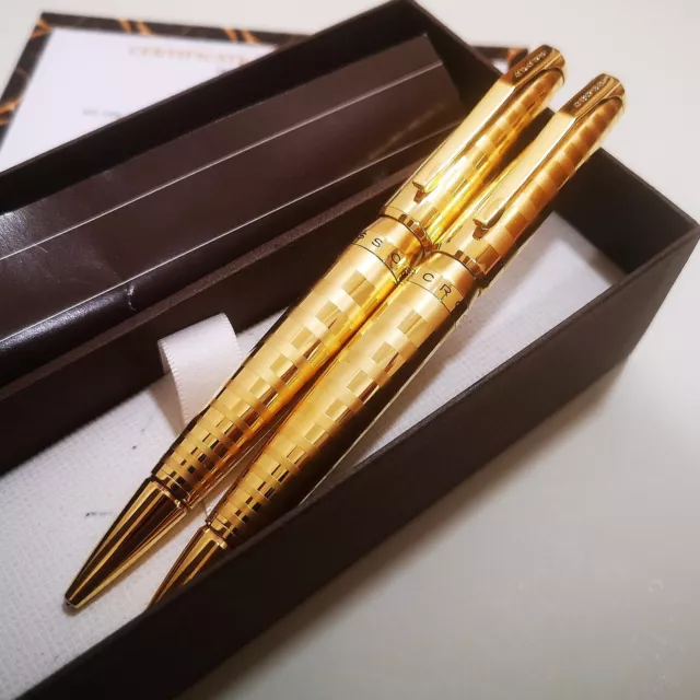 24k Gold Plated Shiny Cross Executive Ball Point Writing Pen & Pencil Set Gift