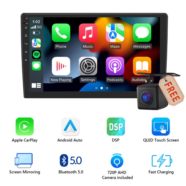 Wireless CarPlay Android Auto 10.1" Double Din Car Stereo Radio Bluetooth GPS FM