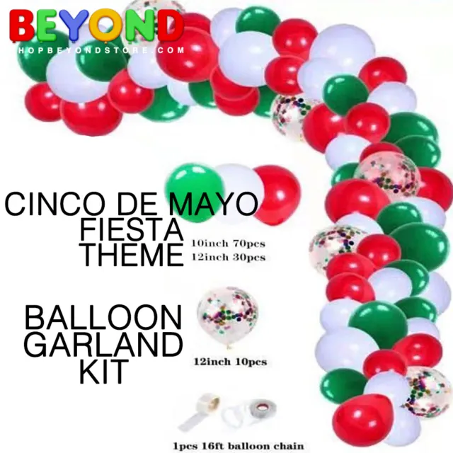 100PC Cinco De Mayo Fiesta Mexico Balloon Garland Kit Party Supplies New Year