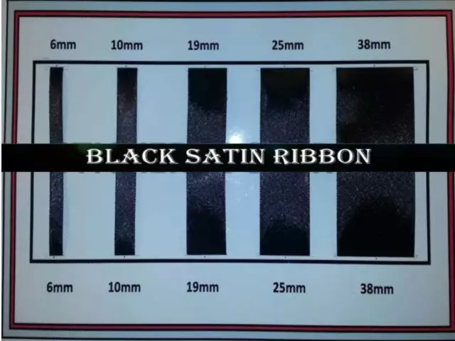 Quality Black Colour Satin Ribbon 6, 10, 19 ,25, 38mm Width, Various Lengths