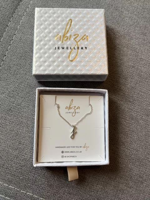 Silver Chain Necklace With “J” Letter Pendant Abiza Jewellery 8 Inches