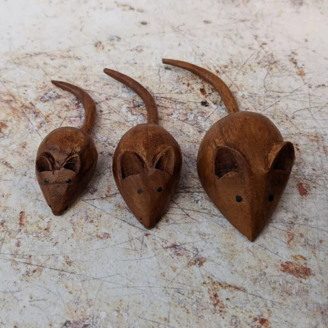 Wooden Mouse Mice Set Of 3 Perfect for your Cheeseboard 3 Blind mice Brown