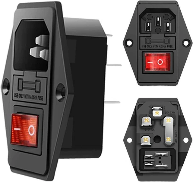 Module Plug,10A Fuse Switch Male Power Socket,Adapter Power Connector,3 Pins 10A